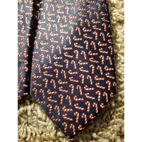Club Room navy blue Christmas Candy Cane Printed Men's Necktie - Picture 5 of 8
